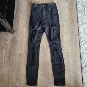 Missguided Sinner High Waist Skinny Black Distressed Jeans Size US 2